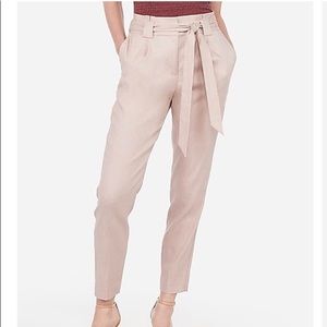 Linen paper bag belted trouser